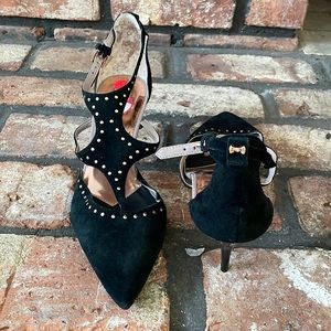 Ted Baker Suede Kitten Heel with gold embellishments